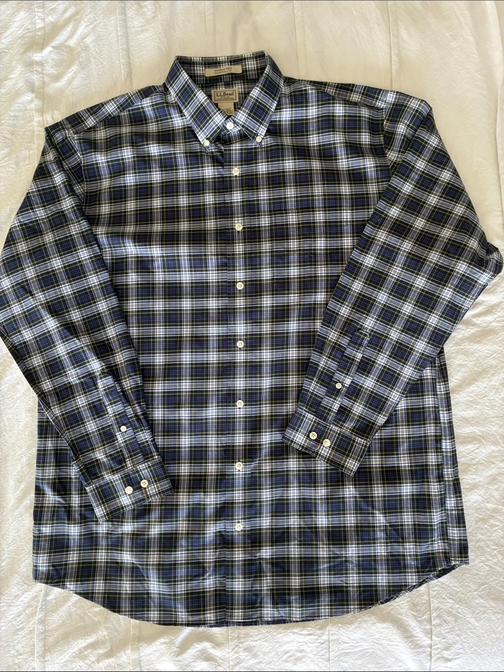 L.L. Bean Men's Navy and Light Blue Plaid Button-Down Shirt